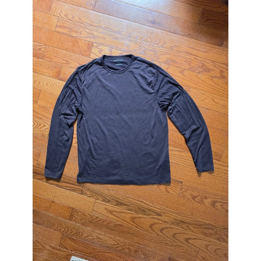 Unbound Merino Wool Brown Crew Neck Long Sleeve Shirt Mens Large